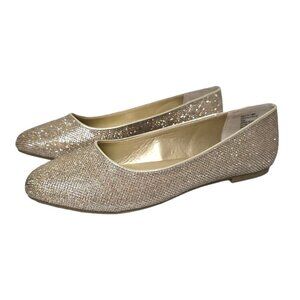 Cynthia Rowley Crystal Gold Glitter Almond Toe Flats Sz 9
